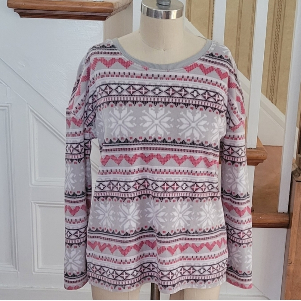 JACLYN INTIMATES Fleece Longsleeve Pajama Top Size Medium Christmas Holiday